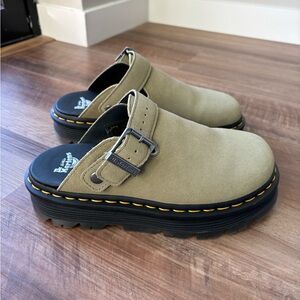 Zebzag Suede Slingback Platform Mule in Muted Olive